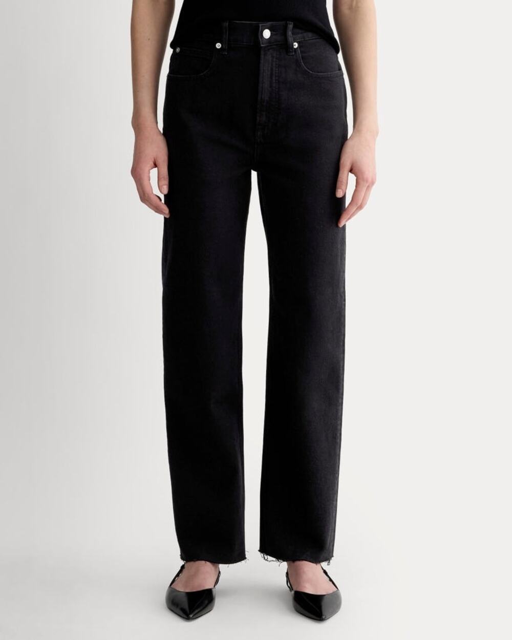Everlane The Way High Straight Jean 27 Long Coal Stretch Organic Cotton Raw Hem